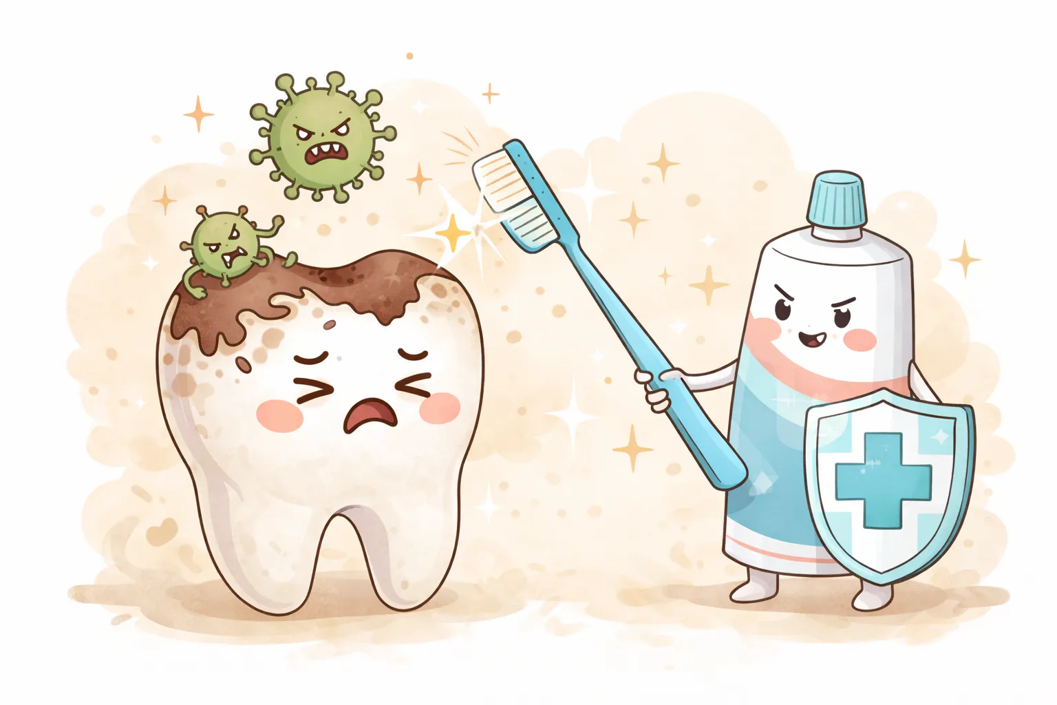 Produtos de cuidado dental e alimentos saudáveis para prevenção