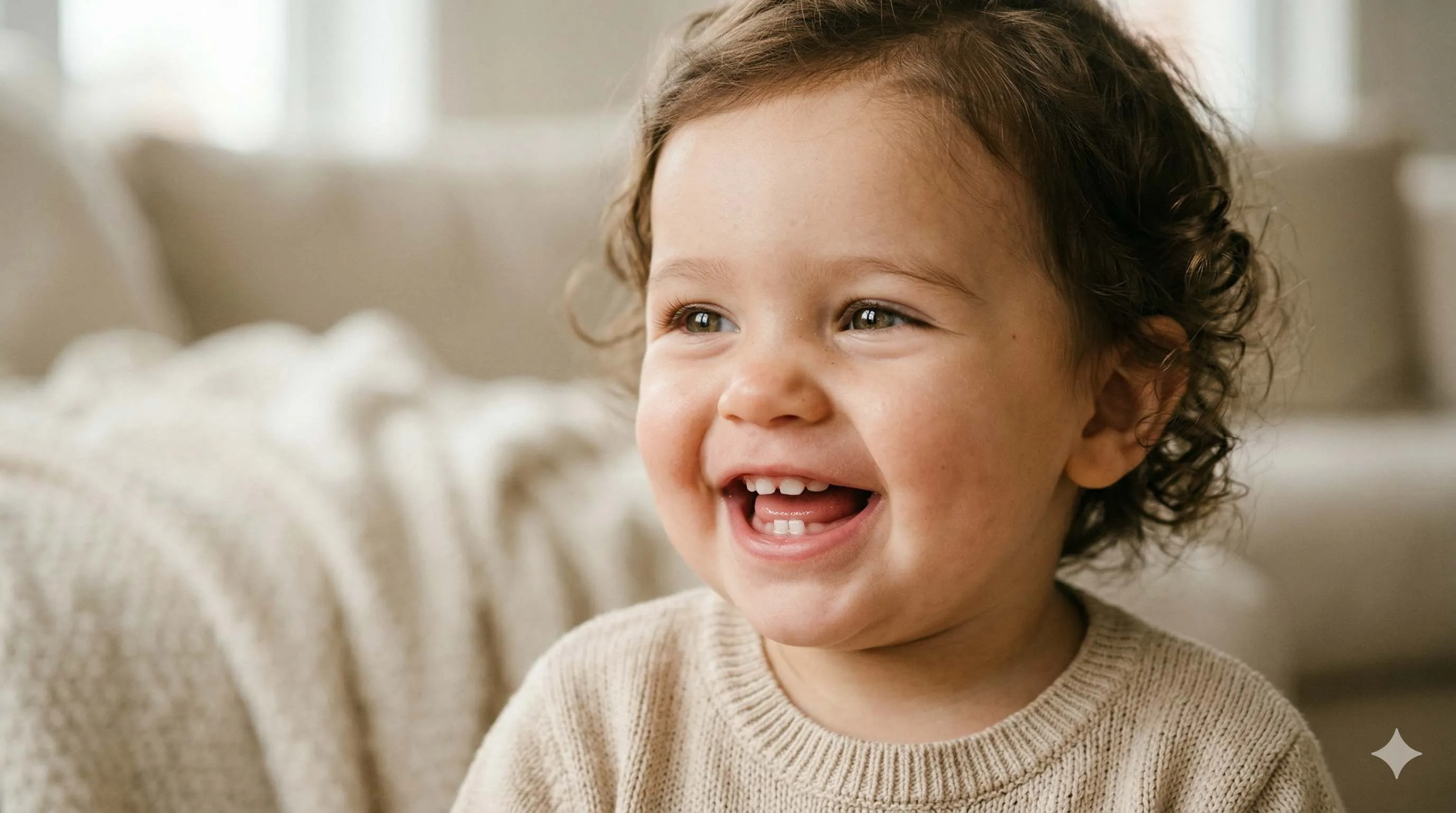 Bebê feliz em fase de erupção dos primeiros dentes